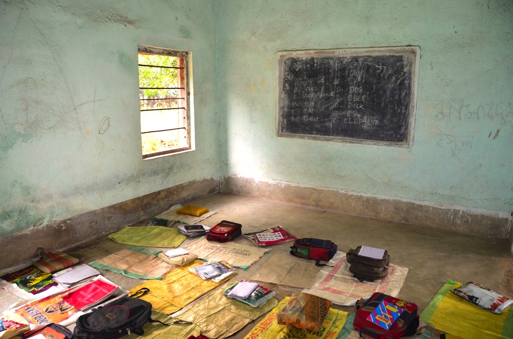 Village school classroom A simple village school classroom with learning materials arranged on floor mats